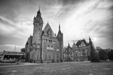 Wroclaw, Polonya - 15 Haziran 2019: Opole, Polonya yakınlarındaki Moszna Kalesi. Polonya 'nın en güzel tarihi konutlarından biri. Sarayda 365 oda, 99 kule ve kule var..