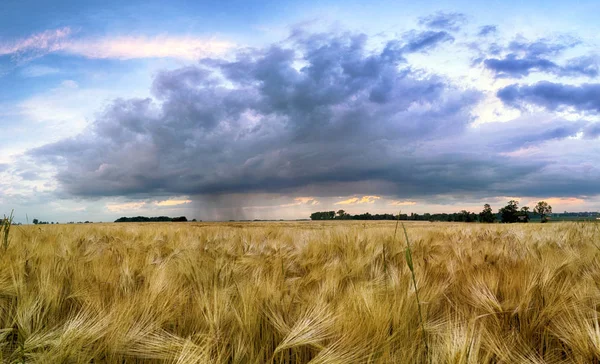 Splendido Tramonto Nuvole Temporalesche Sui Campi Ultimo Giorno Primavera Biskupice — Foto Stock