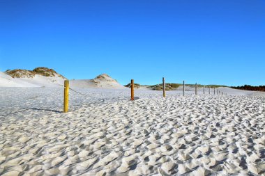 Slowinski Milli Parkı, Baltık Denizi kıyısında, Polonya'nın Leba kenti yakınlarında yer almaktadır. Avrupa'nın en büyük hareketli kum tepeleri ile çöl manzara. Açık gökyüzü ile sıcak yaz günü, yaz ortasında.