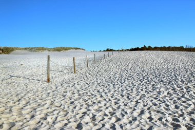 Slowinski Milli Parkı, Baltık Denizi kıyısında, Polonya'nın Leba kenti yakınlarında yer almaktadır. Avrupa'nın en büyük hareketli kum tepeleri ile çöl manzara. Açık gökyüzü ile sıcak yaz günü, yaz ortasında.
