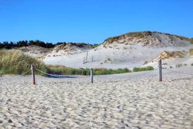 Slowinski Milli Parkı, Baltık Denizi kıyısında, Polonya'nın Leba kenti yakınlarında yer almaktadır. Avrupa'nın en büyük hareketli kum tepeleri ile çöl manzara. Açık gökyüzü ile sıcak yaz günü, yaz ortasında.