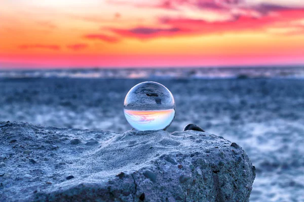 Beautiful Sunset Beach Slowinski National Park Leba Poland View Glass — Stock Photo, Image