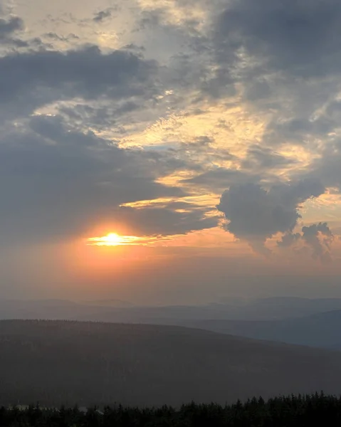 Západ Slunce Nad Krkonoších Pohled Vyhlídkové Paluby Pohoří Szrenica 1362 — Stock fotografie