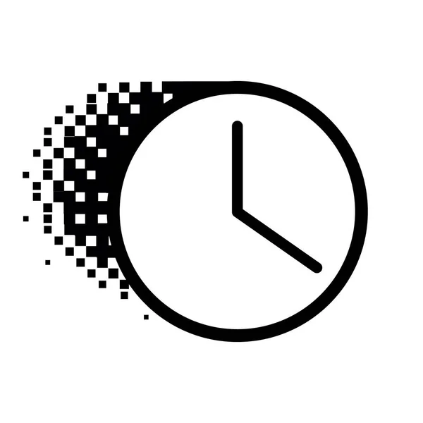 Punto de medio tono icono del reloj. Icono de reloj vectorial en semitono disuelto y punteado. El efecto de desaparición involucra puntos cuadrados — Archivo Imágenes Vectoriales
