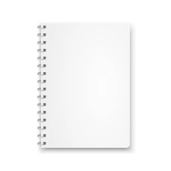 Simular cuaderno en blanco con plantilla de espiral de metal aislado sobre fondo blanco. Ilustración vectorial realista . — Vector de stock