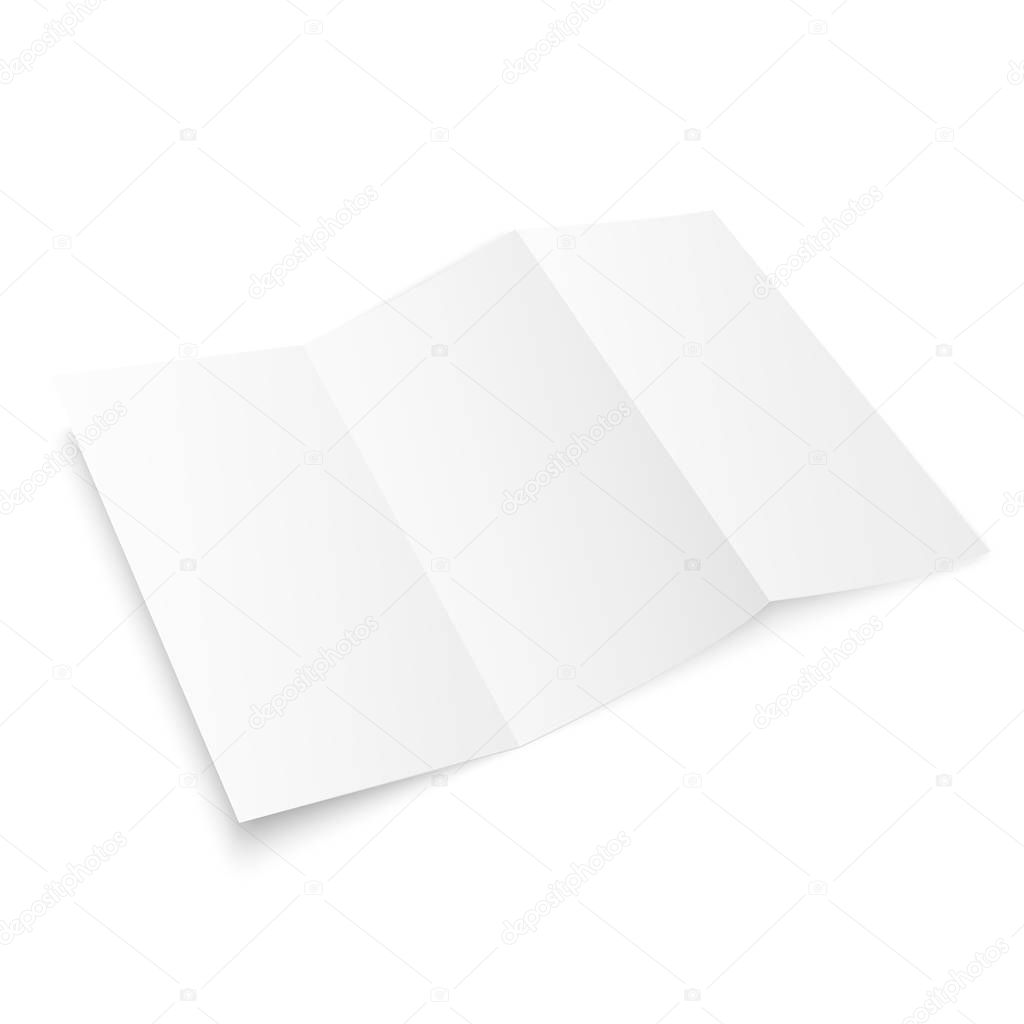 Tri-fold brochure mock-up. Blank brochure white template paper. Three fold paper brochure for your design. Vector illustration. EPS10.