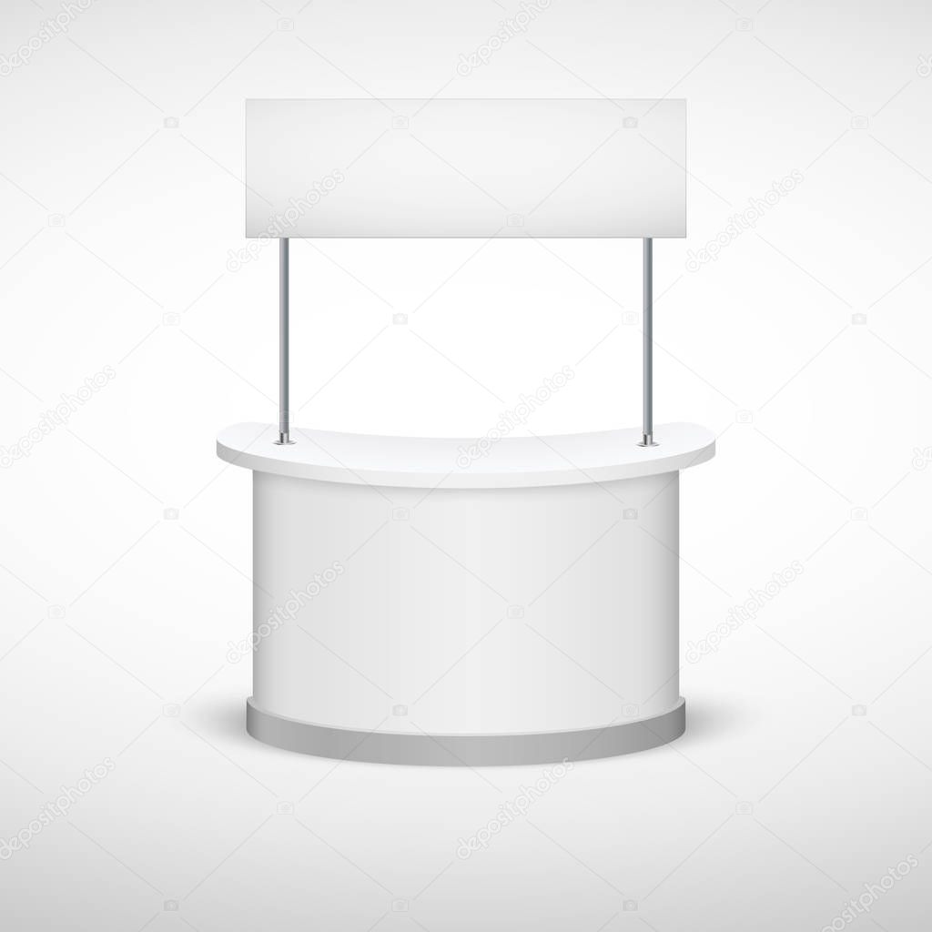 Trade Exhibition Stand mock up isolated on white background. White creative exhibition stand design for Presentation. Vector illustration EPS10