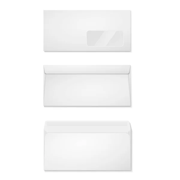 Buste di carta bianca per il vostro disegno. Buste mockup vista anteriore e posteriore. Modello di buste vettoriali . — Vettoriale Stock