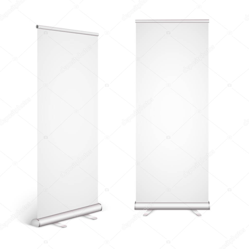Roll up banner isolated on white background. Eps10 vector.