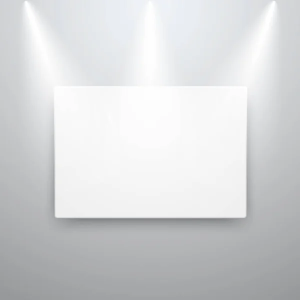 Mockup display su tela a parete vuota con luci spot. illustrazione vettoriale — Vettoriale Stock