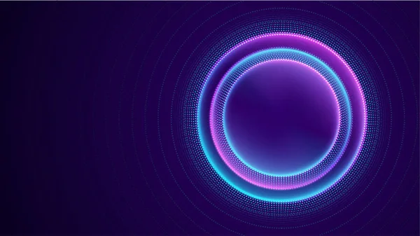 Neon cirkel med prickar ljus effekt på svart bakgrund. Moderna runda ram med tomt utrymme för text för reklam, banner, kort. Vektorillustration. — Stock vektor