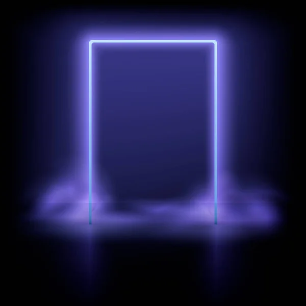 Neon-Tür mit Rauch. Vektor glühender Neon-Rahmen. — Stockvektor