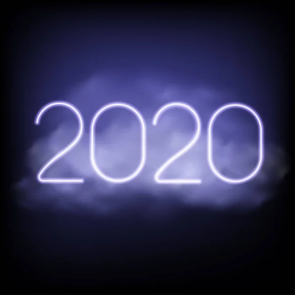 2020年：新年快乐。 带有光的霓虹灯。 贺卡的设计。 矢量说明. — 图库矢量图片