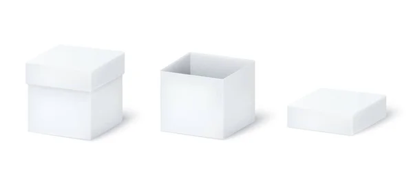 Πλαίσιο διανυσματικού προτύπου που απομονώνεται σε λευκό φόντο. Κλειστό και ανοιχτό κουτί δώρου. Σύνολο τρισδιάστατης διανυσματικής απεικόνισης — Διανυσματικό Αρχείο