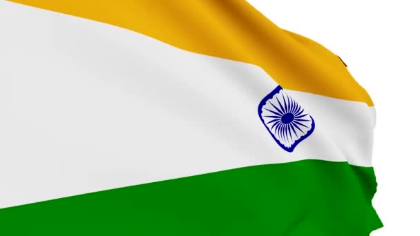 Bendera India melambai dalam angin dengan latar belakang putih. Animasi 3d. Video 4K — Stok Video