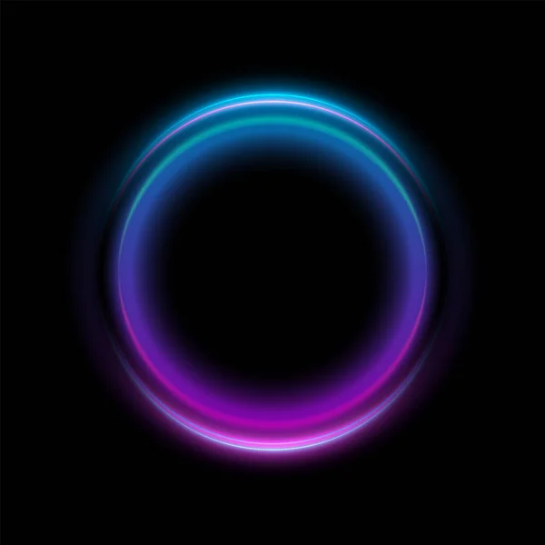 Astratto Neon Circles Banner. Luce 3d vuota con effetto brillante al neon. Telaio techno con incandescenza su sfondo nero. Illustrazione vettoriale. — Vettoriale Stock