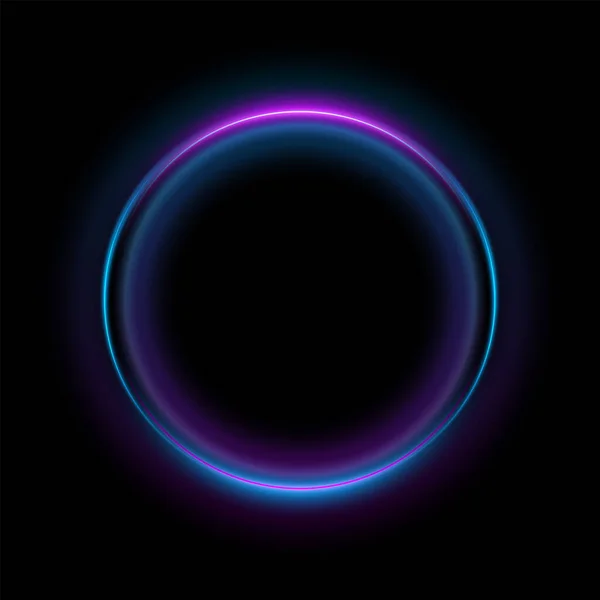 Abstracte neon cirkels banner. Blanco 3D-licht met stralend neon-effect. Techno frame met gloeiende zwarte achtergrond. Vectorillustratie. — Stockvector