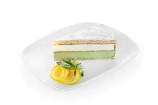 Ricotta cake pistachio on white plate — Stock Photo, Image