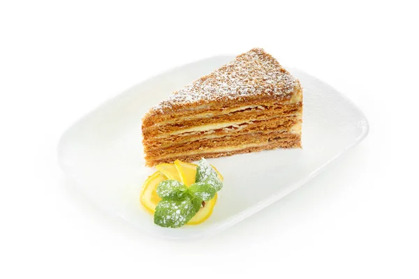 Cake Honey on a white plate — Stock Photo, Image