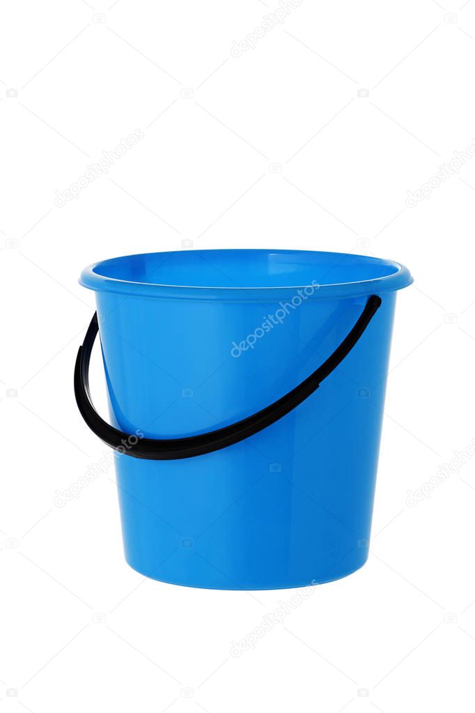 blue bucket on white background isolated