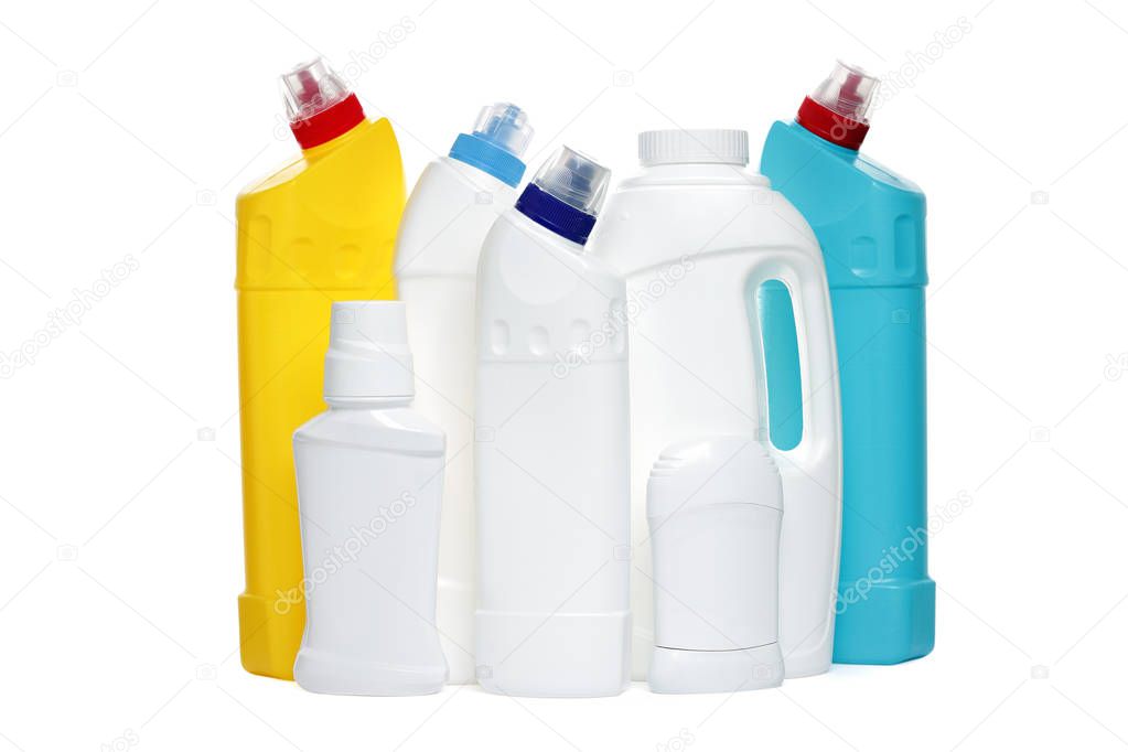 plastic bottle of cosmetic and cleaning product on a white background