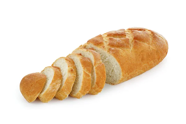 关闭一条切片白面包, 在白色背景下隔离 — 图库照片