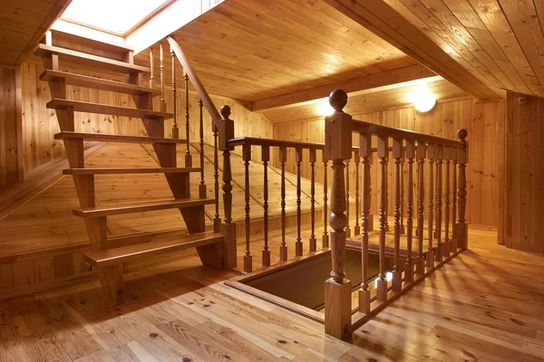 wooden staircase in a wooden house, manual production