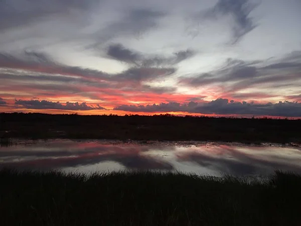 Відображення Болотного Заходу Сонця Річці — стокове фото