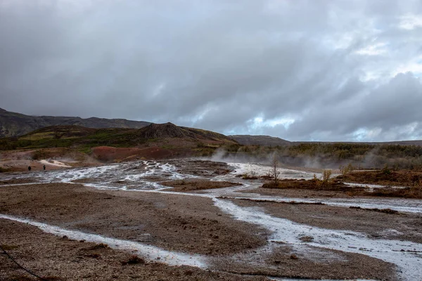 Stormy Day First Geysir Iceland — Stock Photo, Image