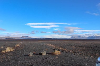 İzlanda çevre yolu, rota 1, volkanik kum yakınındaki Skeidararsandur Skaftfell, Güney Bölgesi, düz,