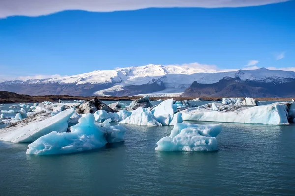 Icebergs Glaciar Flutuando Uma Lagoa Islândia Como Resultado Aquecimento Global — Fotografia de Stock