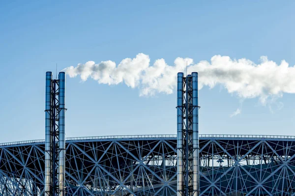 Une Partie Stade Construction Avec Des Tubes Chaudière Premier Plan — Photo