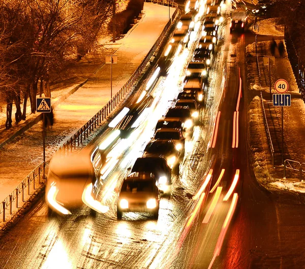 Car Flow Traffic Evening City View Top Shooting Long Exposure — Stock Photo, Image