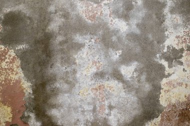 Beton duvar eski soyulması boya kahverengi kalıntıları ile. Arka plan, retro, doku