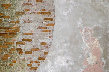 Tuğla duvar kısmen kırmızı tuğla temelini sıva temizlenir. Arka plan, doku