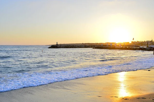 Orange Sunset Deserted Beach Mediterranean Sea — Stock Photo, Image