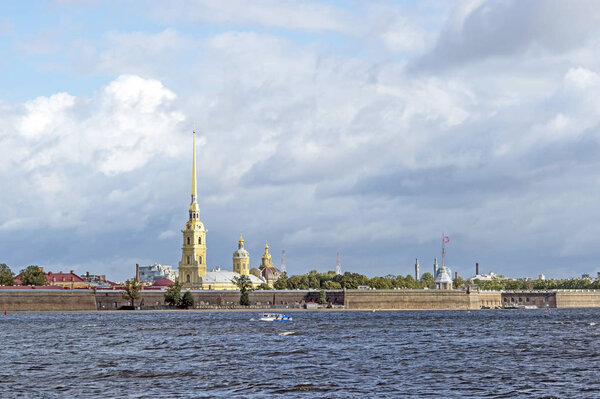View from the Neva river to Peter and Paul fortress St. Petersburg, Russia, September 2018.