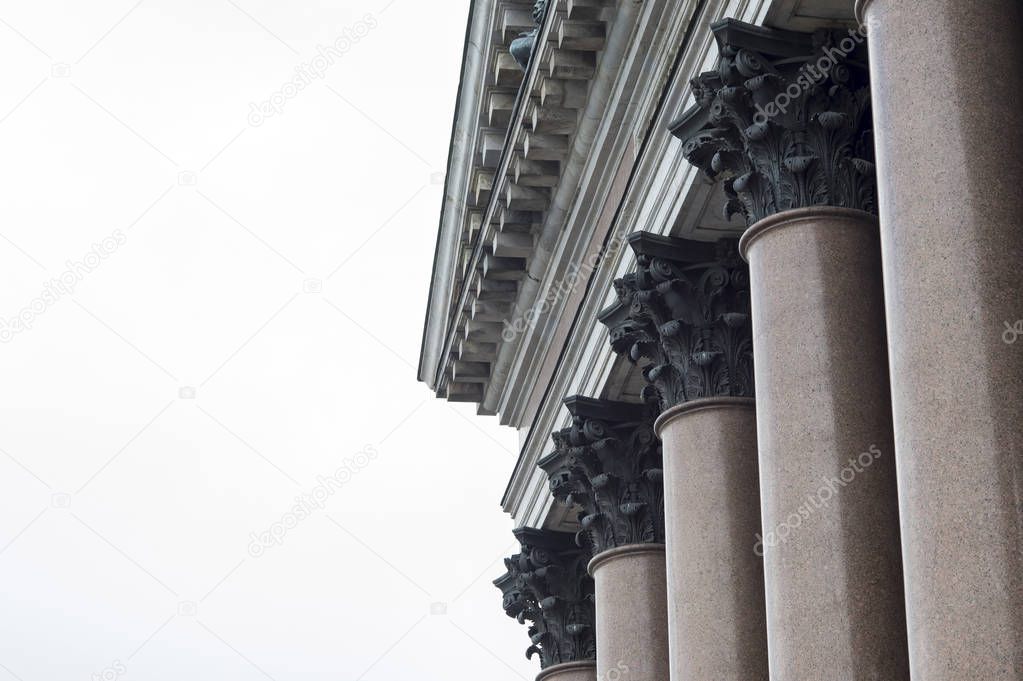 Granite columns of the facade of St. Isaac's Cathedral in St. Petersburg. Background. Copy space. Background