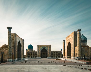 Registan Meydanı Semerkant Özbekistan uzun süreli pozlama alacakaranlık günbatımı