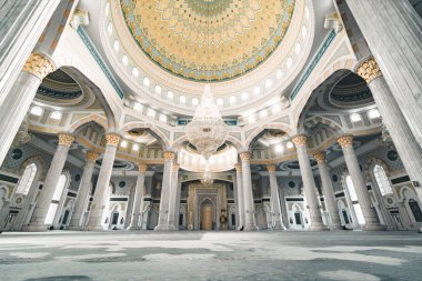 Hazrat Sultan Mosque inside prayer room Astana Kazakhstan clipart