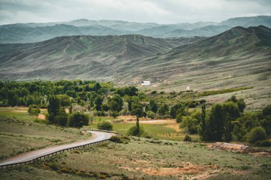 Karayolu street yeşil Kazakistan bozkır görünümü ile boş