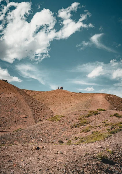 Charyn Grand Canyon with clouds and sun red orange stone Martian landscape — Stock Photo, Image