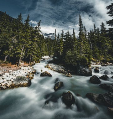 Mount efendim Donald Glacier Ulusal Park Türkiye ile uzun pozlama Illecillewaet Nehri.