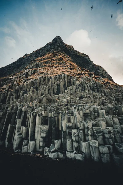 Plage Sable Noir Reynisfjara Mont Reynisfjall Islande Bonjour Vent Les — Photo