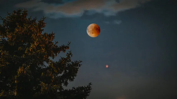 Vista de la luna de sangre total del eclipse lunar el 28 de julio de 2018 en Alemania — Foto de Stock