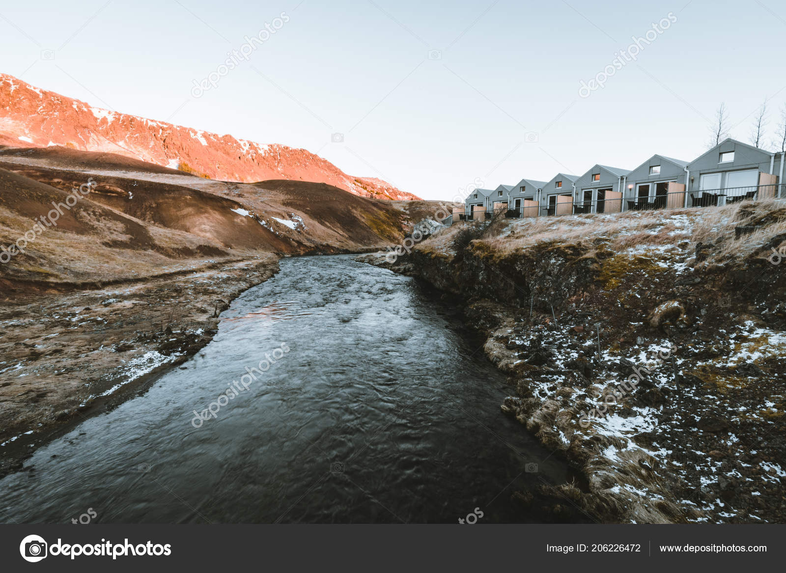 iceland may 2018 view towards hotel fire and ice during sunset