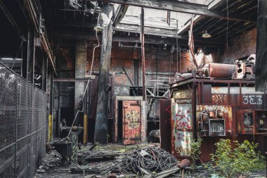Terk edilmiş gri demir fabrikası Detroit Detroit, Michigan, Amerika Birleşik Devletleri - 18 Ekim 2018: görünümü. Detroit gri demir döküm su ön bulunan çok sayıda döküm şirket biriydi