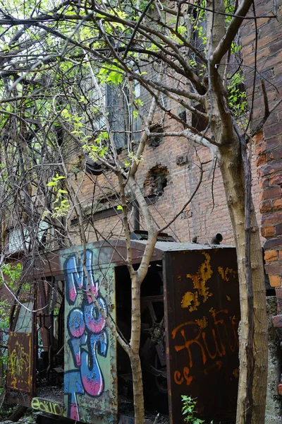 Detroit, Michigan, Estados Unidos - 18 de outubro de 2018: Vista da Fábrica de Ferro Cinzento abandonada em Detroit. Detroit Gray Iron Foundry foi uma das várias empresas de fundição localizadas ao longo da frente da água — Fotografia de Stock