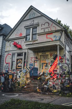 Detroit, Amerika Birleşik Devletleri - 07 Mart 2019: Heidelberg Detroit, Michigan, Usa.The Heidelberg projesindeki bir açık sanat projesi Michigan'daki Detroit, bulunan Tyree Guyton tarafından 1986 yılında projesidir.