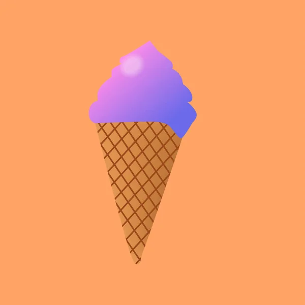 Delizioso gelato colorato in cono di cialda isolato su sfondo arancione. Illustrazione vettoriale per web design o stampa — Vettoriale Stock